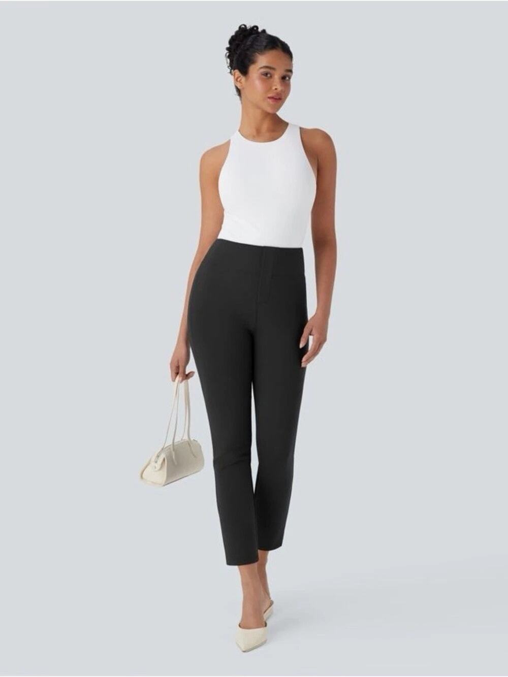 NWT Halara Flex™ High Waisted Pocket Tapered Cropped Work Pants in Black Size XL
